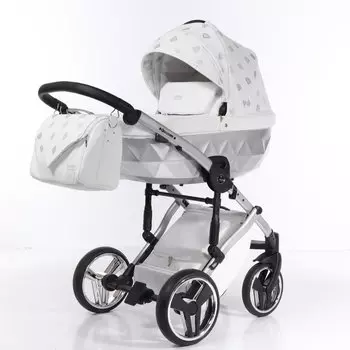 JUNAMA GLOW JGL-03 Коляска детская 2 в 1 (белая кожа/серебро)