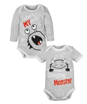 Комплект одежды Amarobaby Monsters, серый: Боди с длинным рукавом; Боди с коротким рукавом