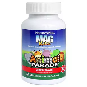 Магний для детей с вишневым вкусом ("Animal Parade® Mag Kidz Chewable – Natural Cherry Flavor"), таблетки, 90 шт, Animal Parade