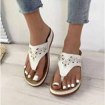 Large Size Sandals, Thick Soled Flip Flops, Wedge Heel Slippers, Women s Outdoor Wear, Hollowed Out Beach Rhinestone Sandals 36 чёрный