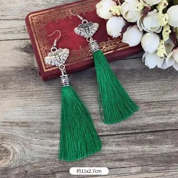 Medium embroidery fabric fringed earrings Miao retro long earrings Miao silver earrings women