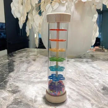 Wooden Alf Rain Sound Tube, Early Education Sensory Stimulation Toy, Simulated Rain Sound, Sand Timer, Baby Soothing Grasping Toy