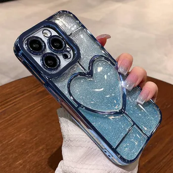 Сияющий блестящий мягкий чехол для телефона для Iphone 14 13 12 11 Pro Max 14plus 14pro Max противоударный прозрачный бампер Love Heart Cover For iPhone 13Pro