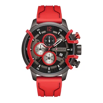 BORUSE Модные мужские часы Pointer Quartz Мужские часы с большим циферблатом Мужские часы с календарем Мужские часы с силиконовым ремешком для мужчин чёрный/красный