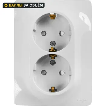 Розетка двойная встраиваемая Systeme Electric Glossa с заземлением со шторками в сборе цвет белый