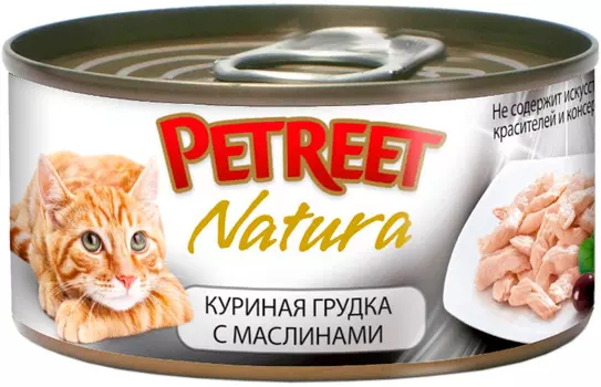 Petreet Natura для взрослых кошек с куриной грудкой и оливками (70 гр х 12 шт)
