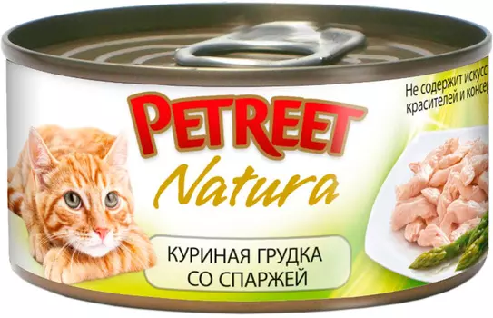 Petreet Natura для взрослых кошек с куриной грудкой и спаржей (70 гр х 12 шт)