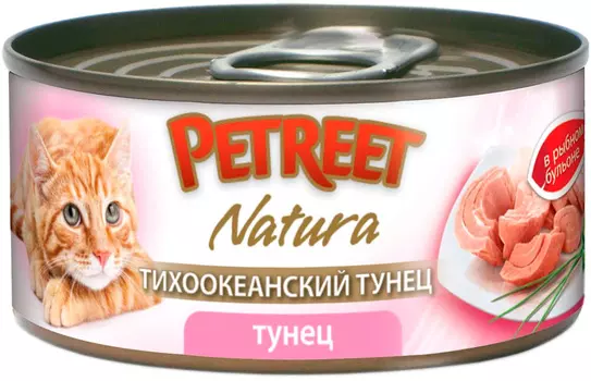 Petreet Natura для взрослых кошек с тихоокеанским тунцом в рыбном супе банка (70 гр х 12 шт)
