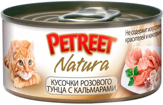 Petreet Natura для взрослых кошек с тунцом и кальмарами (70 гр х 12 шт)
