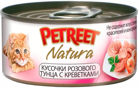 Petreet Natura для взрослых кошек с тунцом и креветками (70 гр х 12 шт)