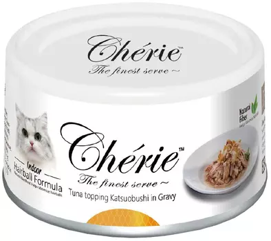 Pettric Cherie Adult Cat Hairball Control Tuna &amp; Katsuobushi для взрослых кошек для вывода шерсти с тунцом и копчеными хлопьями тунца бонито в подливе (80 гр х 24 шт)