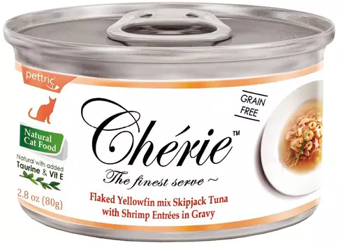 Pettric Cherie Adult Cat Hairball Control Tuna &amp; Shrimp для взрослых кошек для вывода шерсти с тунцом и креветками в подливе (80 гр х 24 шт)