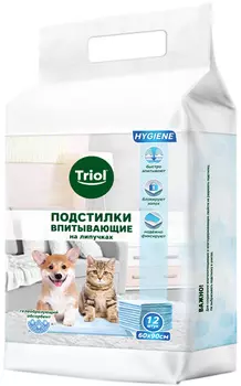 Подстилки впитывающие для животных на липучках Triol 60 х 90 см (12 шт)