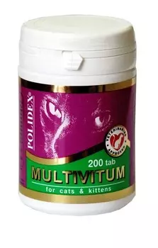Polidex Multivitum – Полидекс Мультивитум поливитаминный комплекс для кошек для профилактики авитаминоза (200 таблеток)