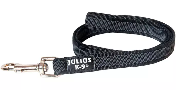 Поводок для собак до 50 кг Julius-K9 Color &amp; Gray Super-grip с ручкой черно-серый 20 мм 120 см (1 шт)