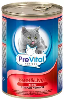 Prevital для взрослых кошек с говядиной и печенью в желе (415 гр х 12 шт)