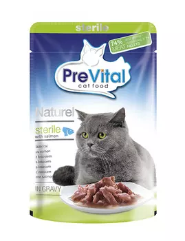 Prevital Naturel для взрослых кастрированных котов и стерилизованных кошек с лососем в соусе (85 гр х 28 шт)