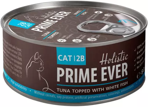 Prime Ever Tuna Topped With White Fish холистик для кошек и котят с тунцом и белой рыбой в желе (80 гр х 24 шт)