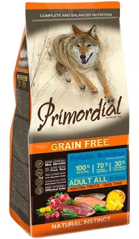 Primordial Adult All Breed беззерновой для взрослых собак всех пород с форелью и уткой (12 + 12 кг)