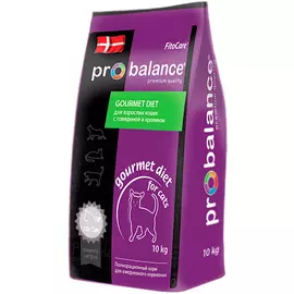 Probalance Cat Gourmet Diet для привередливых взрослых кошек с говядиной и кроликом (10 кг)