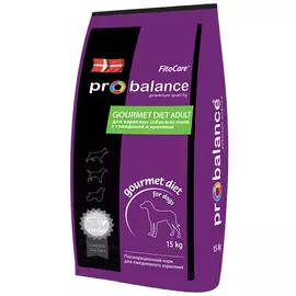 Probalance Dog Adult Gourmet Diet для привередливых взрослых собак с говядиной и кроликом (15 + 15 кг)
