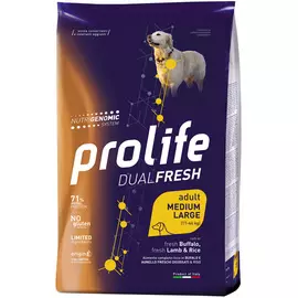 Prolife Dual Fresh Adult Medium/large Lamb, Buffalo &amp; Rice для взрослых собак средних и крупных пород с ягненком, буйволом и рисом (12 кг)