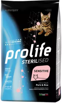 Prolife Sensitive Sterilised Pork &amp; Rice для взрослых кастрированных котов и стерилизованных кошек с чувствительным пищеварением со свининой и рисом (0,4 кг)