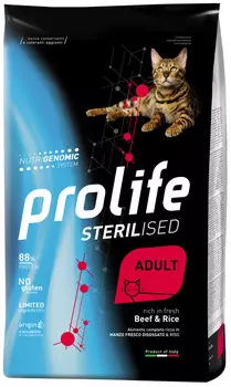 Prolife Sterilised Beef &amp; Rice для взрослых кастрированных котов и стерилизованных кошек с говядиной и рисом (0,4 кг)