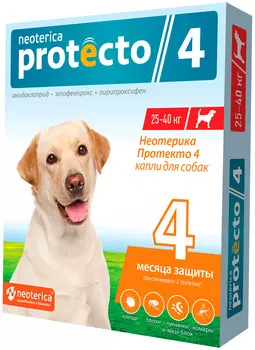 Protecto капли для собак весом от 25 до 40 кг против клещей и блох уп. 2 шт (1 уп)