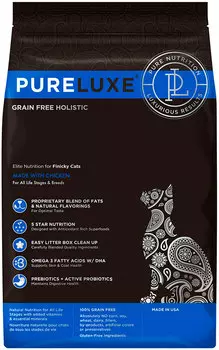 Pureluxe элитное питание беззерновой для привередливых взрослых кошек с курицей (1,5 кг)