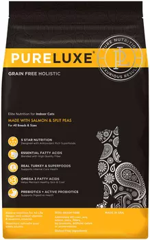 Pureluxe элитное питание беззерновой для взрослых кошек живущих дома с лососем и горошком (0,4 кг)