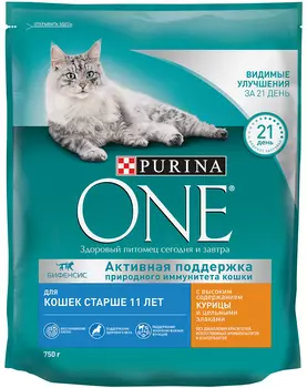 Purina One для пожилых кошек старше 11 лет с курицей и злаками (0,75 кг)