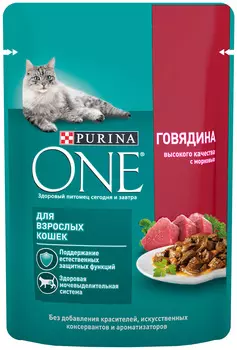 Purina One для взрослых кошек с говядиной и морковью (75 гр х 26 шт)