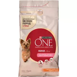 Purina One мини здоровый вес для взрослых собак маленьких пород с индейкой и рисом (0,6 кг)