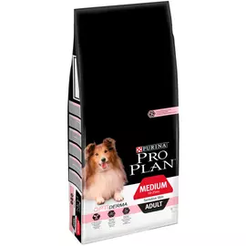 Purina Pro Plan Adult Dog Optiderma Medium Sensitive Skin для взрослых собак средних пород с чувствительной кожей с лососем и рисом (7 + 7 кг)