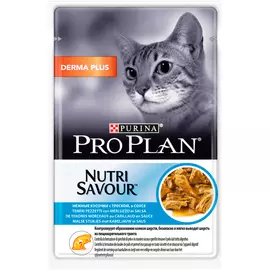 Purina Pro Plan Cat Adult Derma Plus для взрослых кошек с чувствительной кожей с треской в соусе (85 гр х 24 шт)