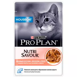 Purina Pro Plan Cat Adult Housecat Salmon для взрослых кошек живущих дома с лососем в соусе (85 гр х 24 шт)