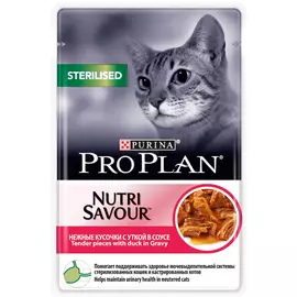 Purina Pro Plan Cat Adult Sterilised Duck для взрослых кастрированных котов и стерилизованных кошек с уткой в соусе (85 гр х 24 шт)