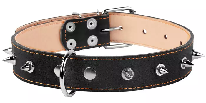 Ошейник кожаный для собак двойной с шипами черный 35 мм 48 – 63 см Collar (1 шт)