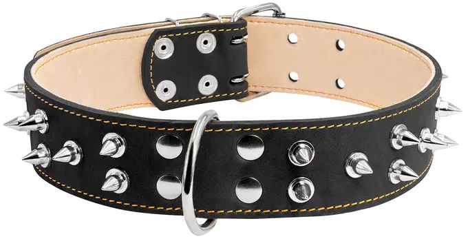 Ошейник кожаный для собак двойной с шипами черный 45 мм 56 – 68 см Collar (1 шт)