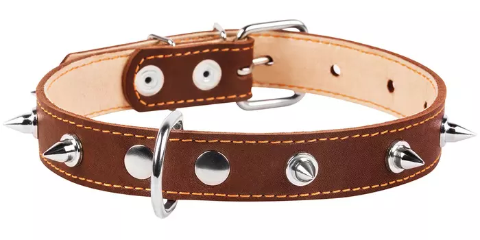 Ошейник кожаный для собак двойной с шипами коричневый 25 мм 38 – 50 см Collar (1 шт)