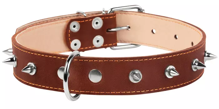 Ошейник кожаный для собак двойной с шипами коричневый 35 мм 48 – 63 см Collar (1 шт)