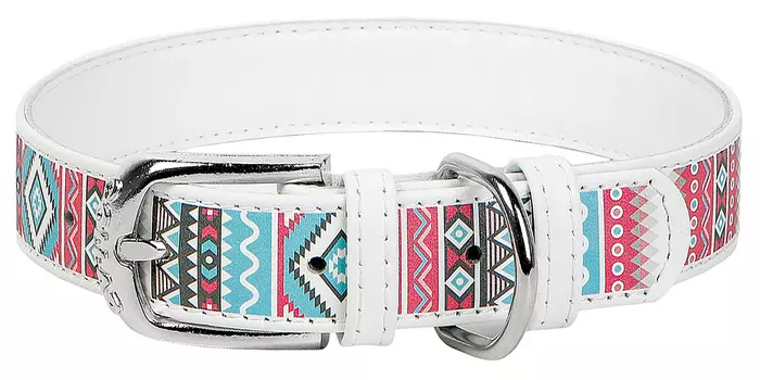 Ошейник кожаный для собак Этно белый 20 мм 30 – 39 см Collar WauDog (1 шт)