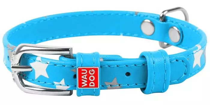 Ошейник кожаный для собак Звездочка синий 12 мм 19 – 25 см Collar WauDog Glamour (1 шт)