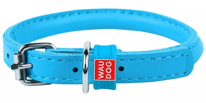 Ошейник кожаный круглый для длинношерстных собак синий 8 мм 25 – 33 см Collar WauDog Glamour (1 шт)
