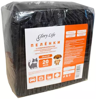 Пеленки впитывающие для животных с суперабсорбентом и липким слоем черные Glory Life 60 х 40 см (5 шт)