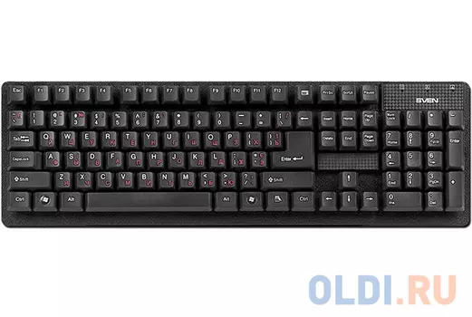 Клавиатура SVEN Standard 301 USB чёрная, 105 клавиш, красная кириллица, классич. раскладка, коробка цвет