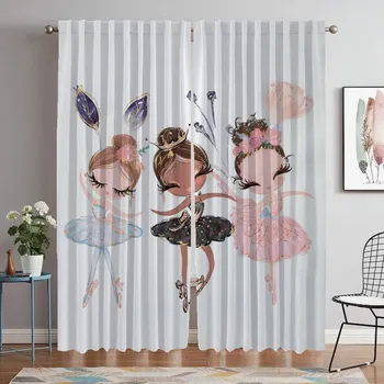 Home Interior Curtains 2 Pieces Ballet Curtains Child Room Halloween Decoration Window Curtain Shades Partition Living Kitchen W50xH70cmx2pcs-CL