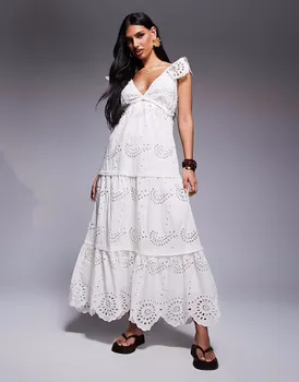 Платье-миди River Island с вышивкой кремового цвета