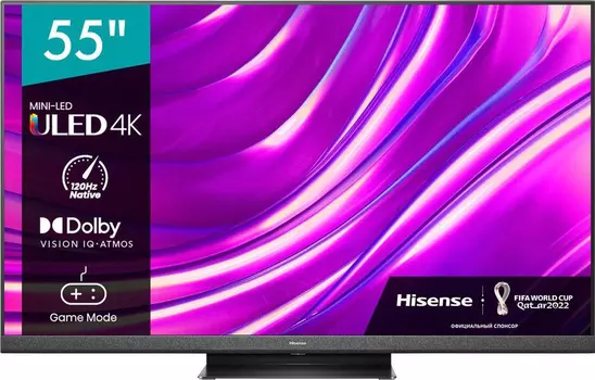 Телевизор QLED Hisense 55" 55U8HQ черный Ultra HD 120Hz DVB-T DVB-T2 DVB-C DVB-S DVB-S2 USB WiFi Smart TV (RUS)
